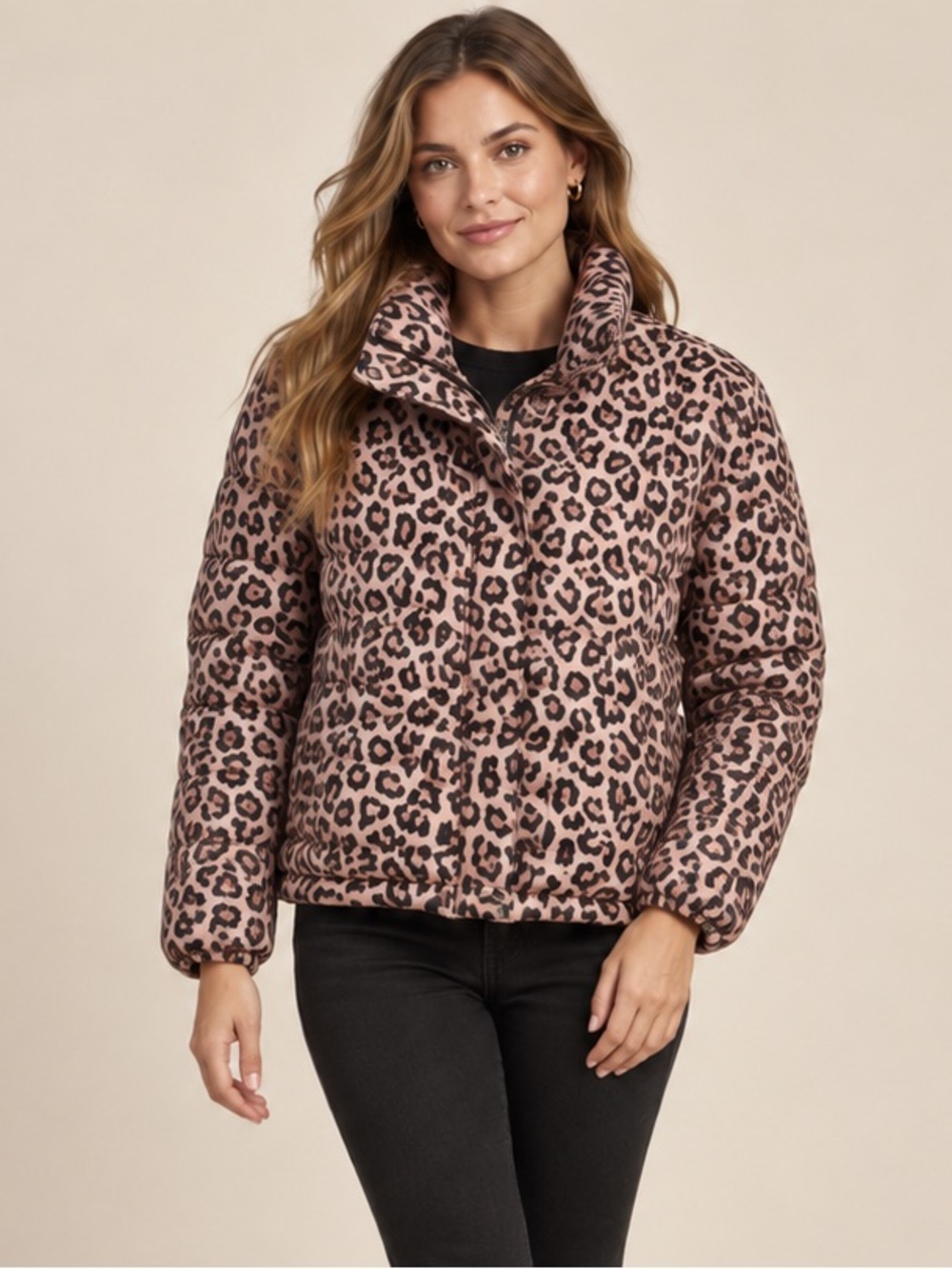 Lands End Leopard Down Puffer Jacket
